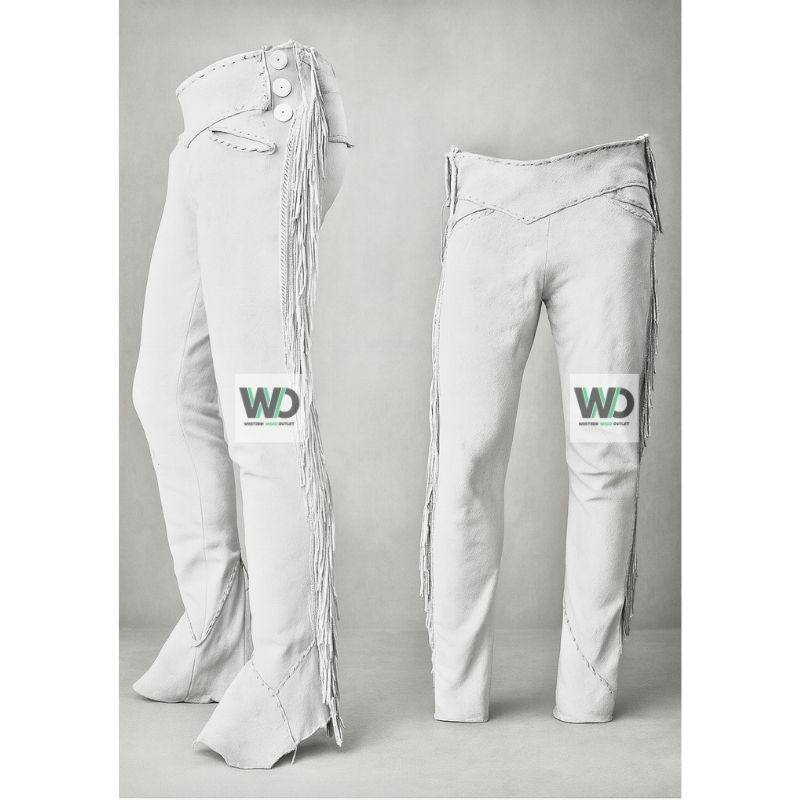 Women’s white suede fringe pants high waisted western style