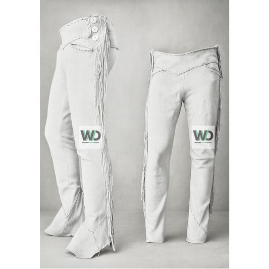 Women’s white suede fringe pants high waisted western style